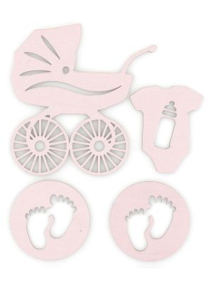 Dřevěné výřezy samolepicí Baby růžová, 4ks