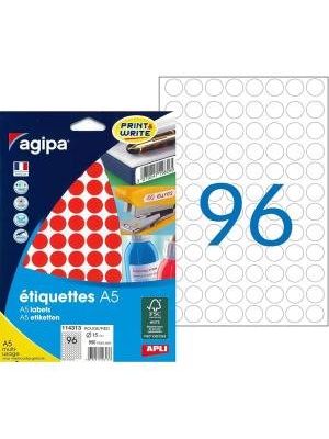 Etikety kruhové 15mm Agipa A5 červené