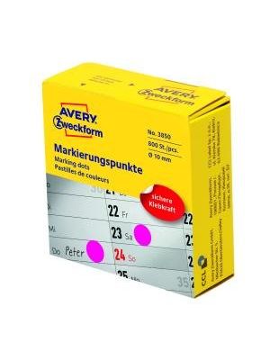 Etikety kruhové 10mm Avery purpurové v dispenzore