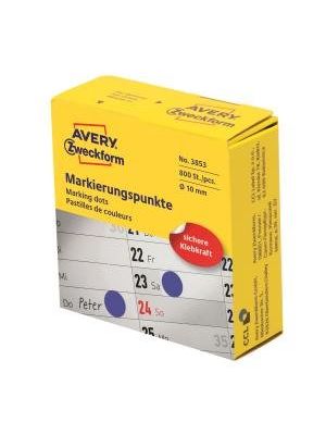Etikety kruhové 10mm Avery modré v dispenzore