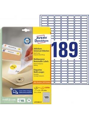 Etikety univerzálne odnímateľné 25,4x10mm Avery A4 25+5 hárkov