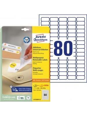 Etikety univerzálne odnímateľné 35,6x16,9mm Avery A4 25+5 hárkov