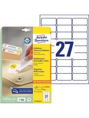 Etikety univerzálne odnímateľné 63,5x29,6mm Avery A4 25+5 hárkov