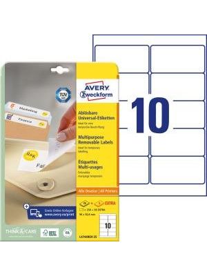 Etikety univerzálne odnímateľné 96x50,8mm Avery A4 25+5 hárkov