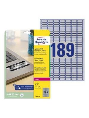 Etikety polyesterové veľmi odolné 25,4x10mm Avery A4 strieborné 20 hárkov