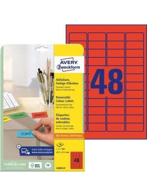 Etikety Avery odnímateľné 45,7x21,2 mm červené