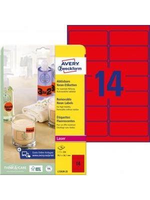 Etikety Avery odnímateľné 99,1x38,1 mm neónové červené