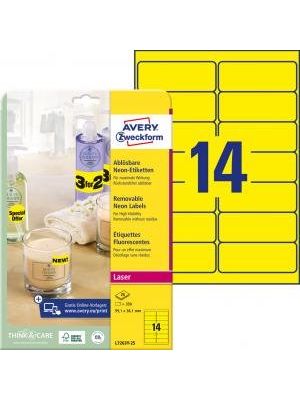 Etikety Avery odnímateľné 99,1x38,1 mm neónové žlté