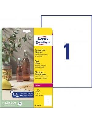 Etikety polyesterové veľmi odolné 210x297mm Avery A4 25 hárkov priehľadné