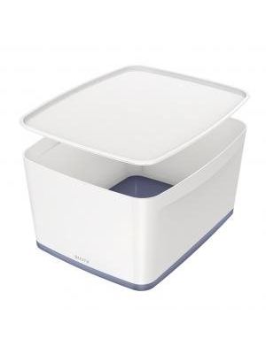 Úložný box s vekom Leitz MyBox, veľkosť L biela/sivá