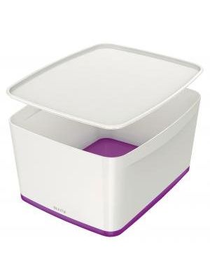 Úložný box s vekom Leitz MyBox, veľkosť L biela/purpurová