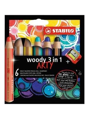 Farbičky STABILO woody 3 in1 6ks so strúhadlom `ARTY`