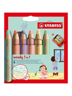 Farbičky STABILO woody 3 in 1 Pastel 6 ks Sada v kartónovom obale so strúhadlom