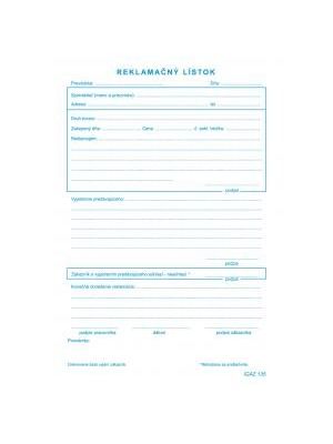 Reklamačný lístok A5 samoprep